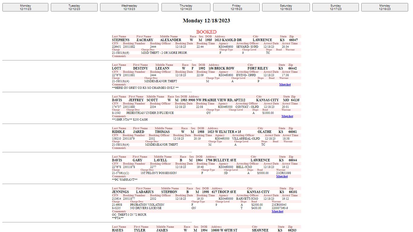 Booking and Release Report - Johnson County Sheriff