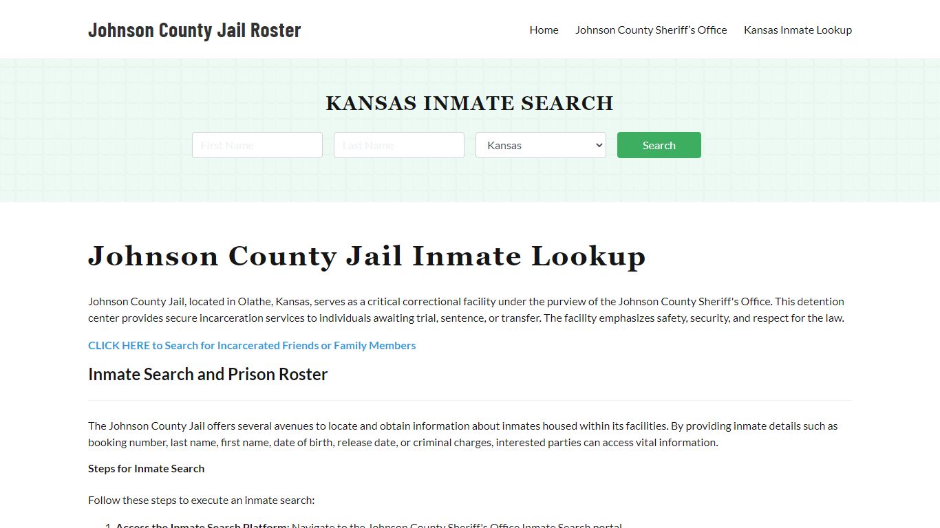 Johnson County Jail Roster Lookup, KS, Inmate Search